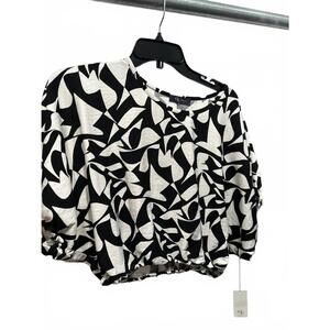 NEW KLD. SIGNATURE women's short sleeve printed elastic hem top in black